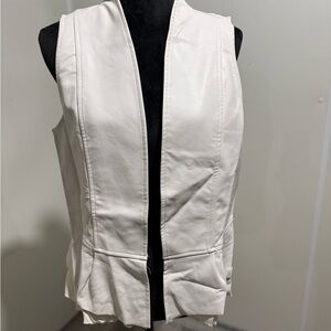 Cream Faux Leather Ruffle Hem Open Front Moto Vest